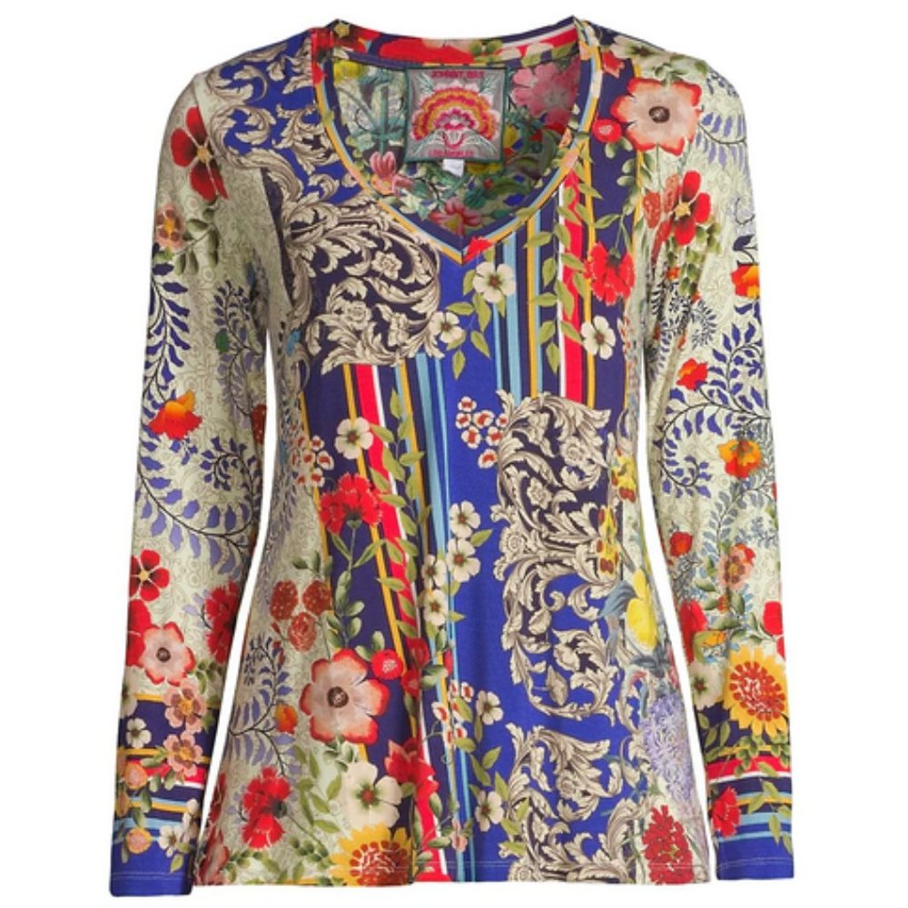 Johnny Was Wild Flower V-Neck Long-Sleeve T-Shirt  Size M  NWT